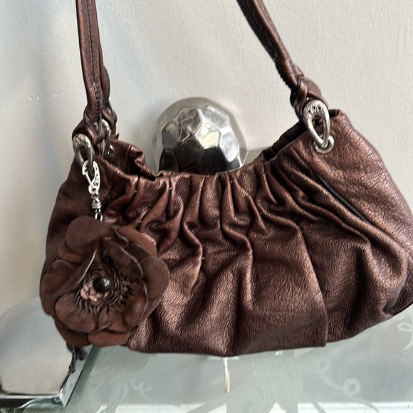 Brighton, metallic, brown, detachable, flower, coin, case tote - Picture 1 of 7